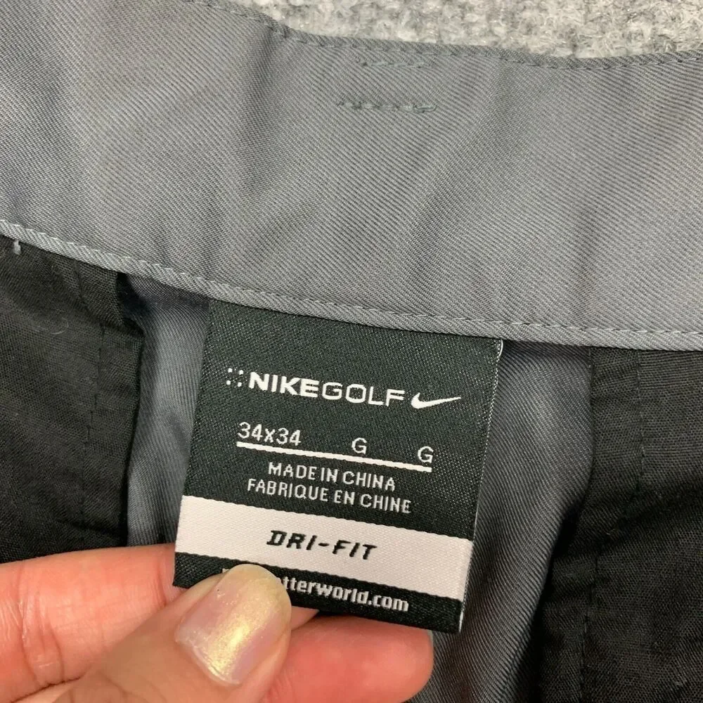 Nike Golf Pants Mens 34 Gray Flat Front Dri Fit Tech Sweat Wicking Stretch Chino